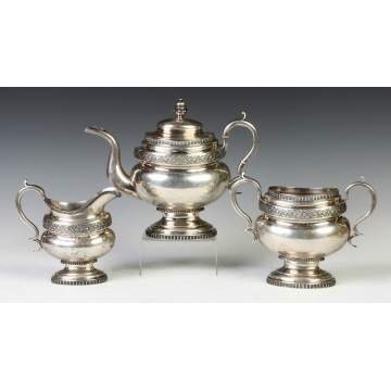 J. Stodder, NY, 3-Pc. Coin Silver Tea Set 