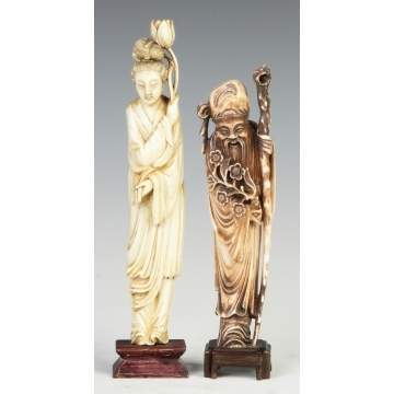 2 Chinese Carved Ivory Figures