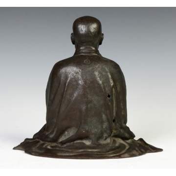 Chinese Patinated Bronze Seated Court Figure