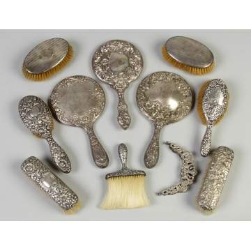 Group of Various Sterling Silver Repousee Dresser Sets