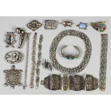 Group of Various Silver, Mexican & Turquoise Jewelry 