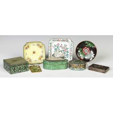 Various Chinese Covered Boxes & Enameled Trays