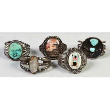 Five Silver, Turquoise & Hard stone Southwest Cuff Bracelets
