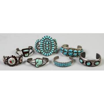 Five Silver & Turquoise Southwest Cuff Bracelets