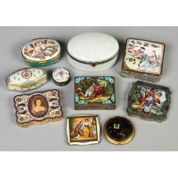 Group of Various Porcelain & Silver Enameled Boxes