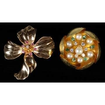 Gold Flower Brooches