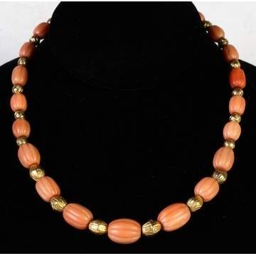 14K Gold & Graduated Coral Bead Necklace