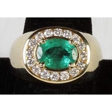 14K Gold, Emerald & Diamond Men's Ring
