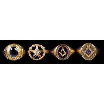 4 Vintage Gold Rings incl. Masonic