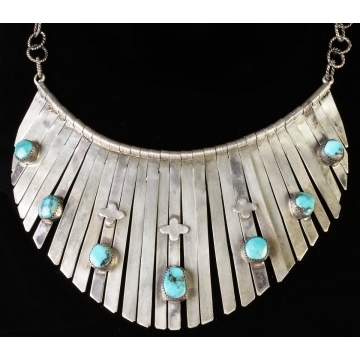 Vintage Native American Silver & Turquoise Necklace