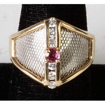 14K Two Tone Gold, Ruby & Diamond Ring