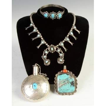 Four Pieces of Vintage Native American Silver & Turquoise Jewelry