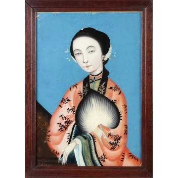 Reverse Painting on Glass of Geisha Girl