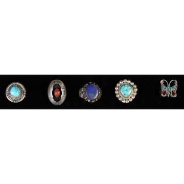 Five Various Silver & Turquoise Rings