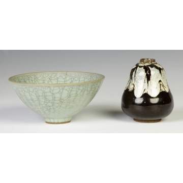 Celadon Bowl w/Chinese Wax Seal tog. w/Chinese Pottery Vase