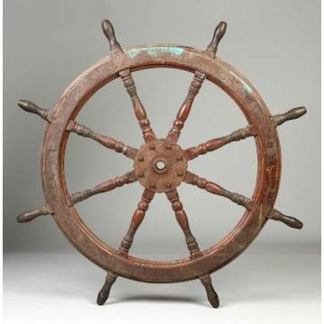 Mahogany & Metal Ship's Wheel