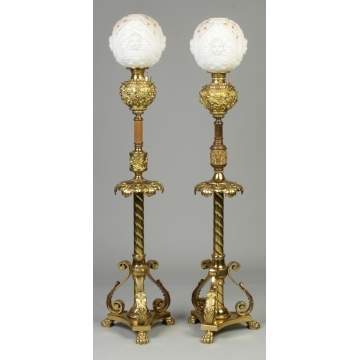 Two Similar Victorian Brass Floor Lamps