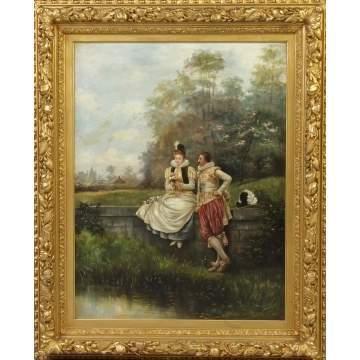 Victorian Painting of Courting Couple in Landscape