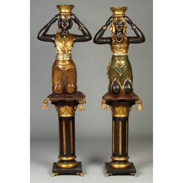 Two Carved, Gilded & Painted Blackamoors on Stand