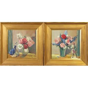 Alexander Oscar Levy (American, 1881-1947) Pair of floral still life's w/figures