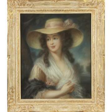 19th cent. Pastel of young lady w/hat