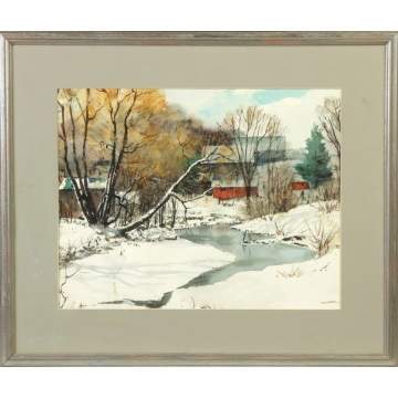 R.W. Ware (Upstate New York) Winter landscape w/barns
