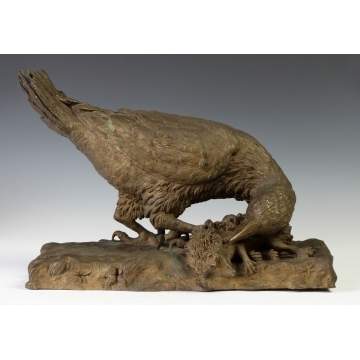 Gilded Bronze Sculpture w/Hawk & Hedgehog