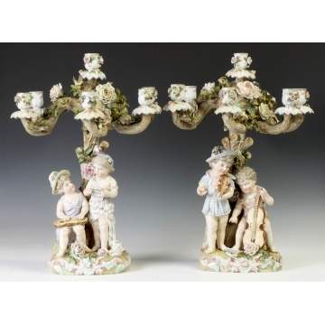 Pair of Figural Hand Painted Porcelain Candelabras