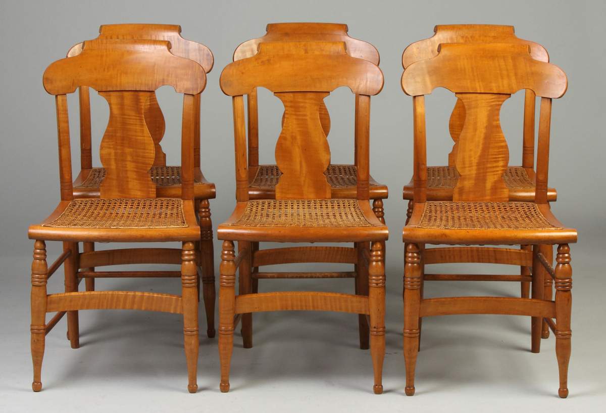 Set of 6 Tiger Maple Chairs w/Cane Seats Cottone Auctions