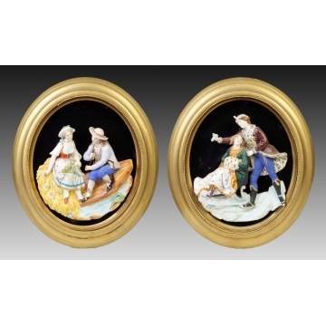 2 Continental Hand Painted Bisque Figural Plaques