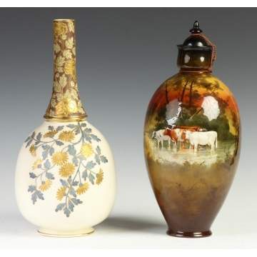 Faience Vase & Doulton Covered Jar