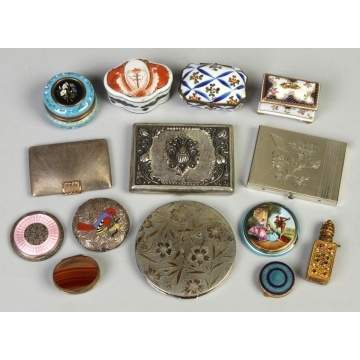 Group of Various Enameled, Porcelain & Silver Boxes