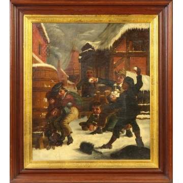19th cent. Genre ptg. of a snowball fight