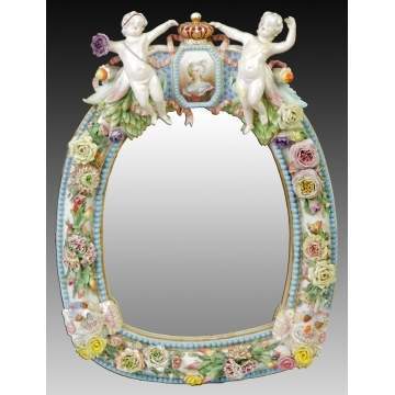German Hand Painted Porcelain Mirror