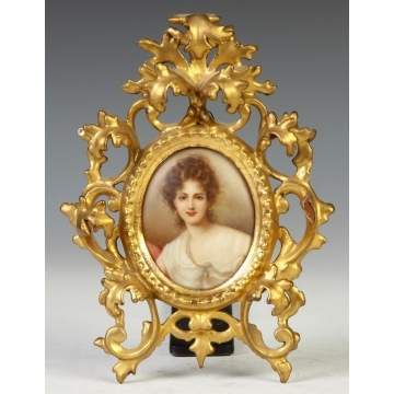 German Painting on Porcelain of a Young Lady