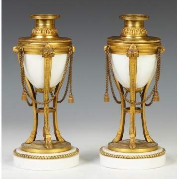 French Gilt Bronze & Porcelain Candle Holder/Urns