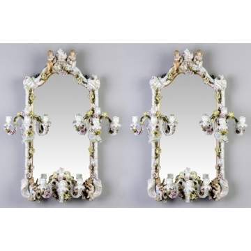 Pair of German Porcelain Candelabra Mirrors 