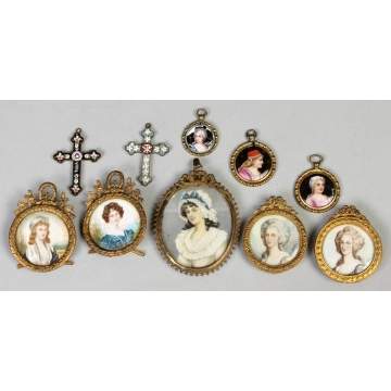Miniatures on Ivory; Enamel Pins, Mosaic Crosses