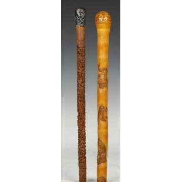 Two Asian Carved Wood Canes