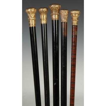Group of Five Canes w/Gold Plated Presentation Handles