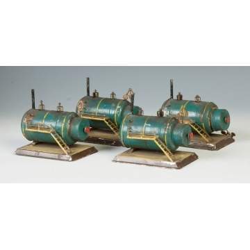 Four Hand Painted Tin Clockwork Engines