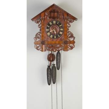 German Inlaid Walnut Cuckoo  Clock