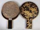 Japanese Bronze Relief Mirror in a Lacquered & Painted Case