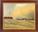 19th Cent. Painting of Ships & lighthouse