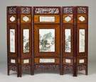Chinese Screen with Hand Painted Porcelain Plaques