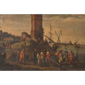 18th century Painting of Boats in Harbor