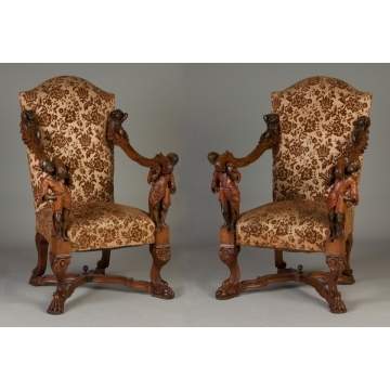 Pair of Italian Carved Walnut Chairs
