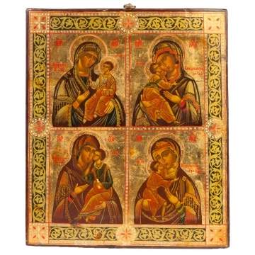 Russian Quadripartite Icon of Four Most Famous Mothers of God