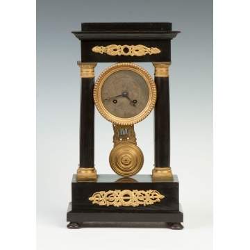French Ebonized Portico Clock