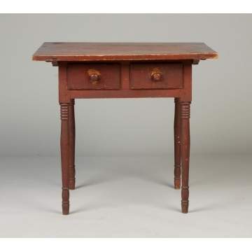 Unusual Country Sheraton Pine Two-Drawer Tavern Table